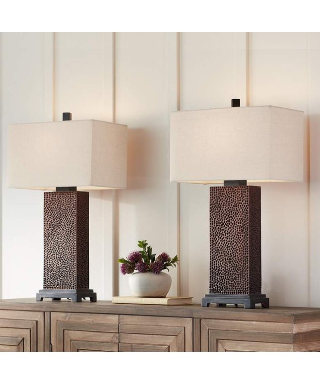 360 Lighting Caldwell 24 3/4" Hammered Bronze Table Lamps Set of 2