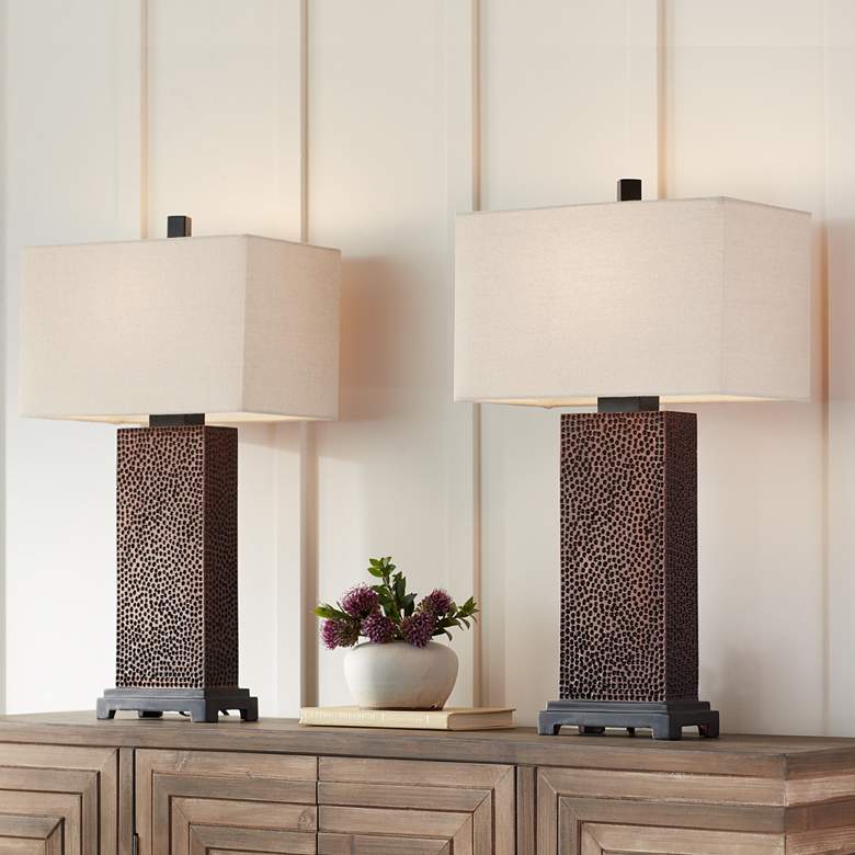 360 Lighting Caldwell 24 3/4" Hammered Bronze Table Lamps Set of 2