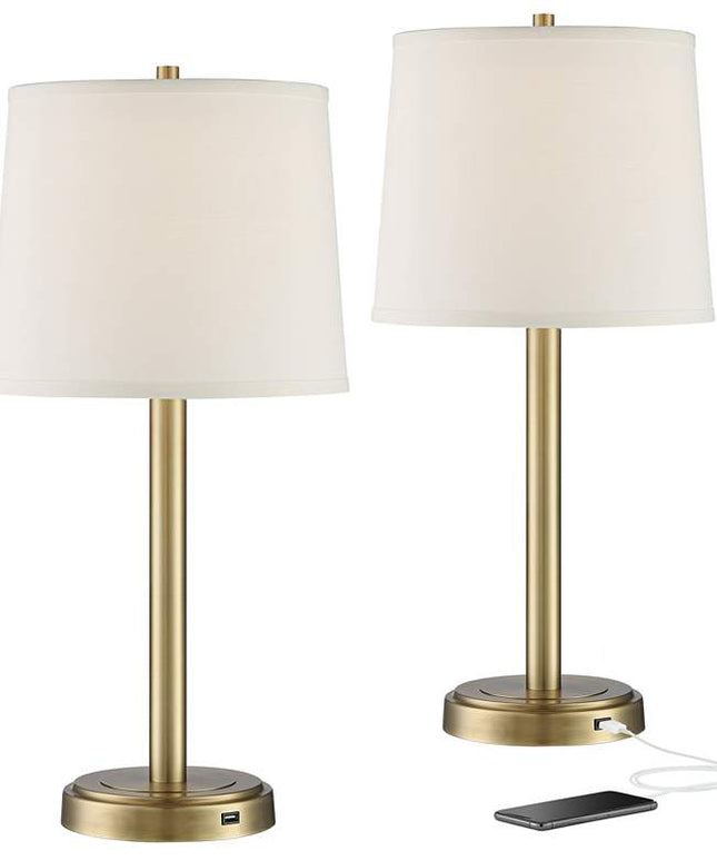 360 Lighting Camile 25" Brass Finish Metal USB Table Lamps Set of 2