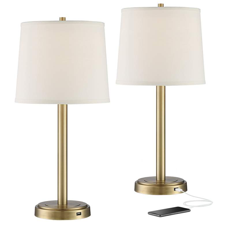 360 Lighting Camile 25" Brass Finish Metal USB Table Lamps Set of 2