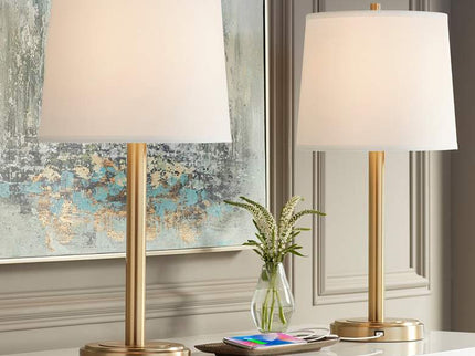 360 Lighting Camile 25" Brass Finish Metal USB Table Lamps Set of 2