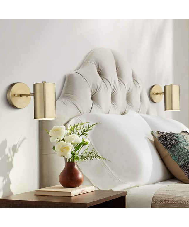 360 Lighting Carla 7" High Polished Brass Hardwire Wall Lamps Set of 2