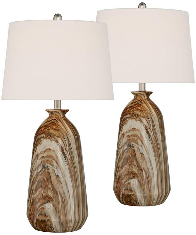 360 Lighting Carlton 28" Brown Faux Marble Table Lamps Set of 2