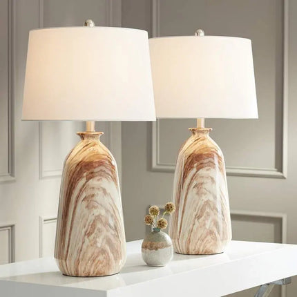 360 Lighting Carlton 28" Brown Faux Marble Table Lamps Set of 2 360 Lightning