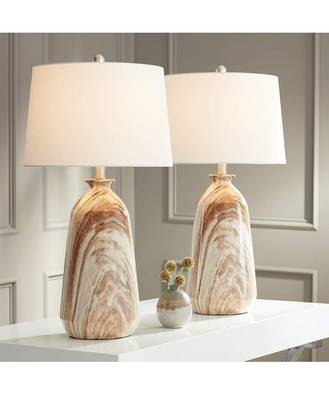 360 Lighting Carlton 28" Brown Faux Marble Table Lamps Set of 2