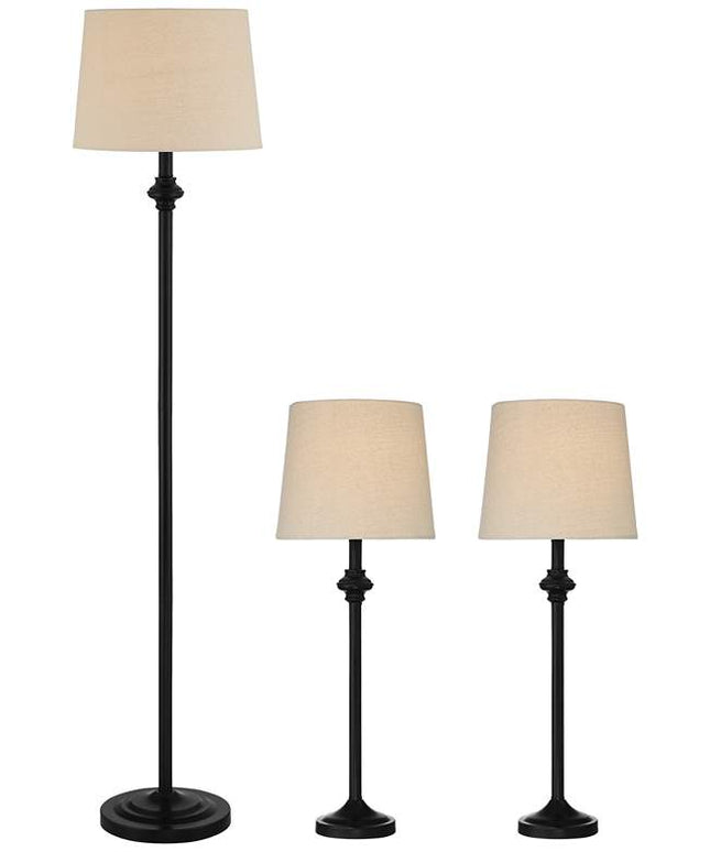 360 Lighting Carter Black and Cream 3-Piece Floor and Table Lamp Set