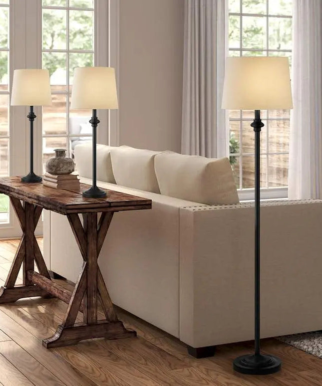 360 Lighting Carter Black and Cream 3-Piece Floor and Table Lamp Set 360 Lightning
