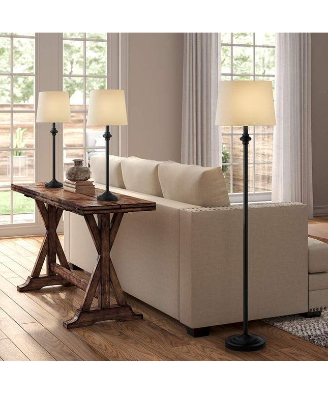 360 Lighting Carter Black and Cream 3-Piece Floor and Table Lamp Set