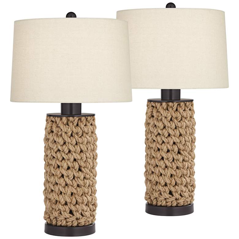 360 Lighting Ciera Natural Bronze and Rope Wrapped Table Lamps Set of 2