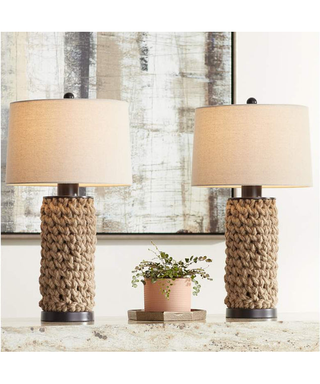 360 Lighting Ciera Natural Bronze and Rope Wrapped Table Lamps Set of 2