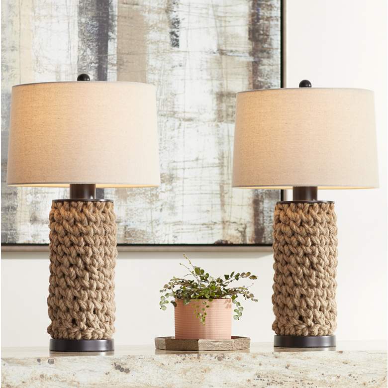 360 Lighting Ciera Natural Bronze and Rope Wrapped Table Lamps Set of 2