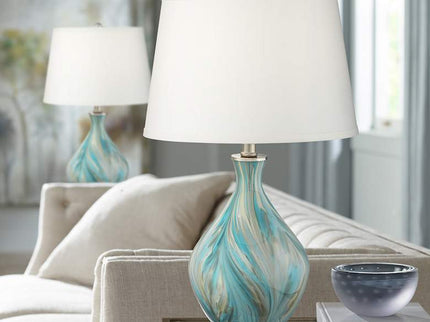 360 Lighting Cirrus Blue and Gray Art Glass Vase Table Lamps Set of 2