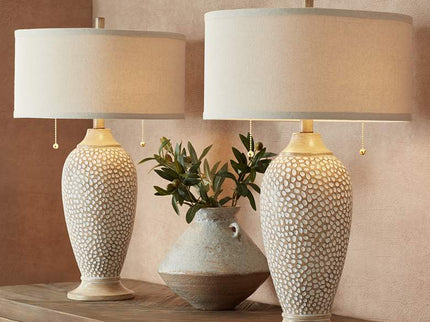 360 Lighting Cody 24 1/2" Textured Pebble Beige Table Lamps Set of 2
