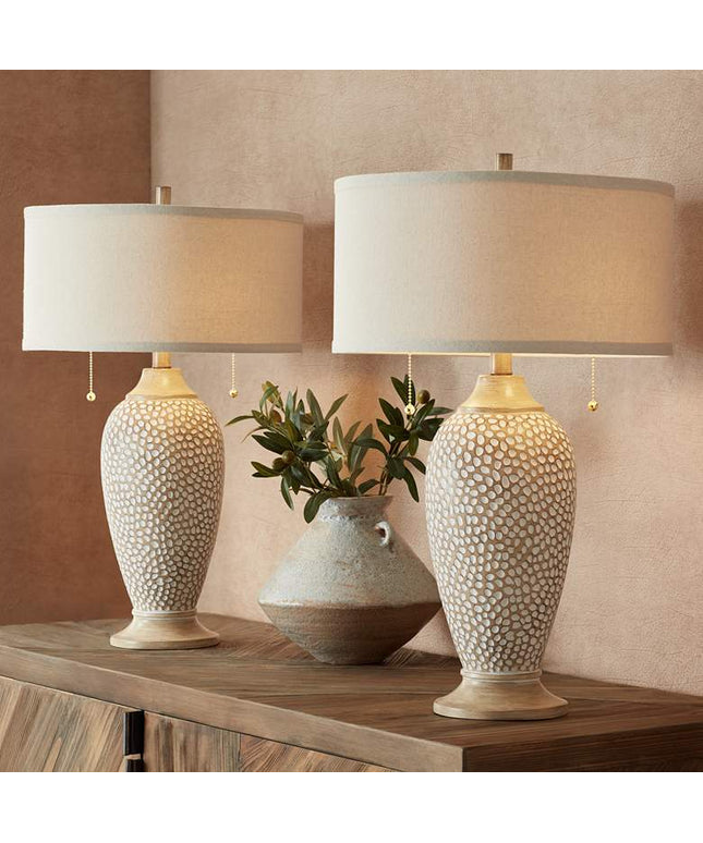 360 Lighting Cody 24 1/2" Textured Pebble Beige Table Lamps Set of 2