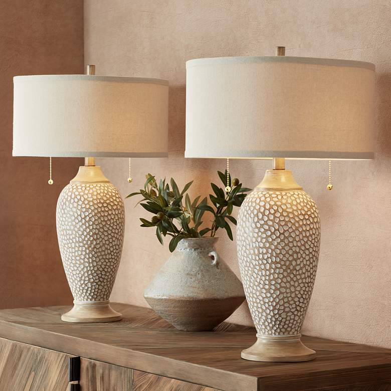 360 Lighting Cody 24 1/2" Textured Pebble Beige Table Lamps Set of 2