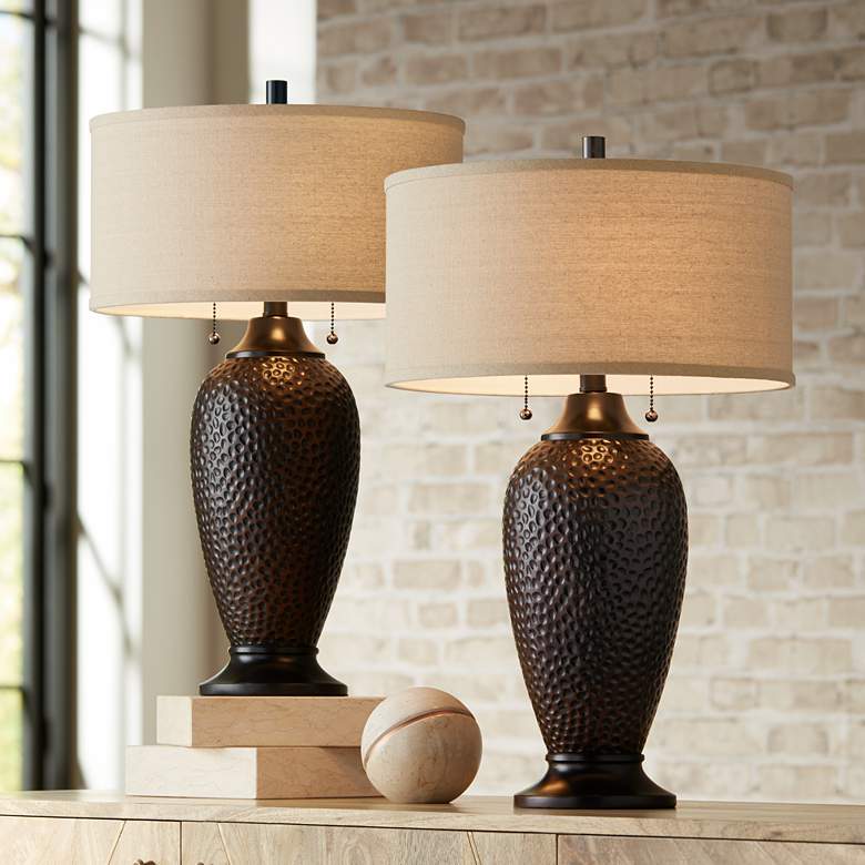 360 Lighting Cody 26" Hammered Oiled Bronze Table Lamps Set of 2