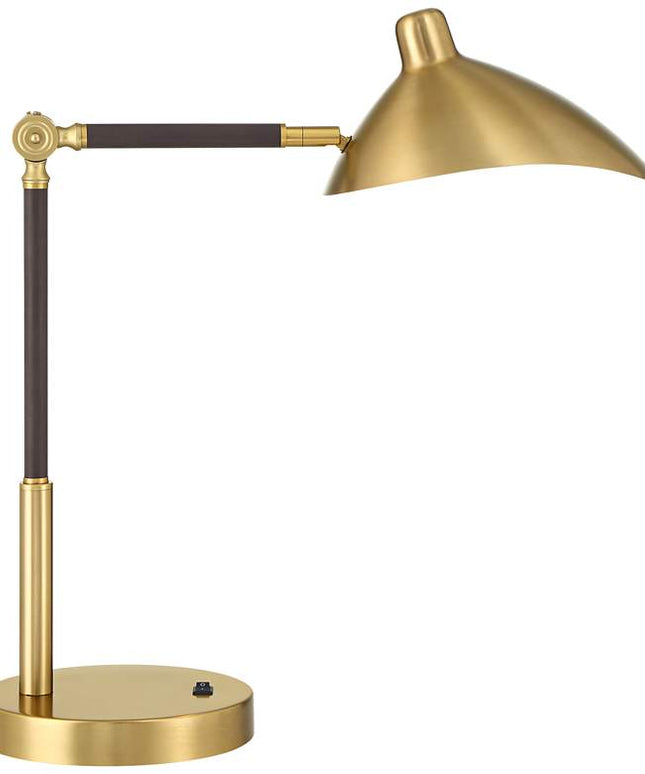 360 Lighting Colborne 28" Leather Wrap Brass Mid-Century Desk Lamp