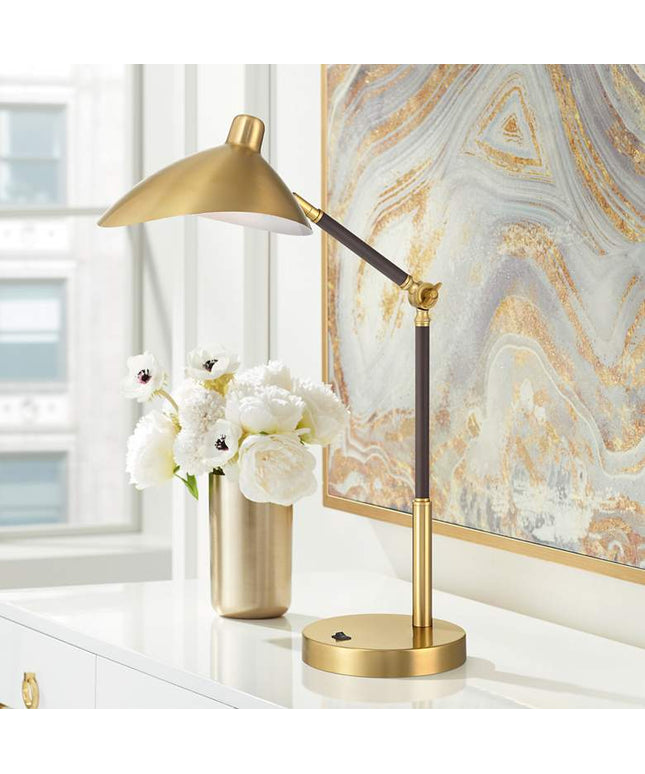 360 Lighting Colborne 28" Leather Wrap Brass Mid-Century Desk Lamp