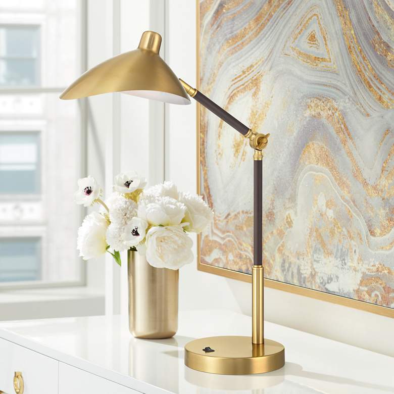 360 Lighting Colborne 28" Leather Wrap Brass Mid-Century Desk Lamp