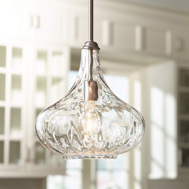 360 Lighting Cora 11" Wide Modern Nickel and Textured Glass Pendant