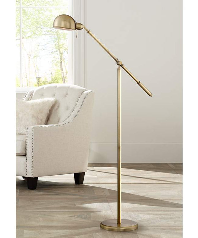 360 Lighting Dawson Antique Brass Adjustable Boom Arm Pharmacy Floor Lamp