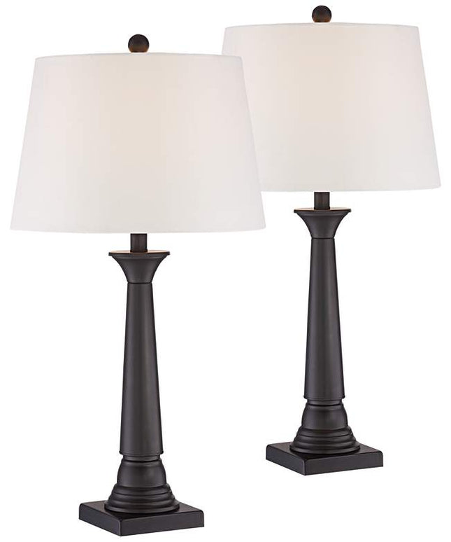 360 Lighting Dolbey 28" Black Bronze Column Table Lamps Set of 2