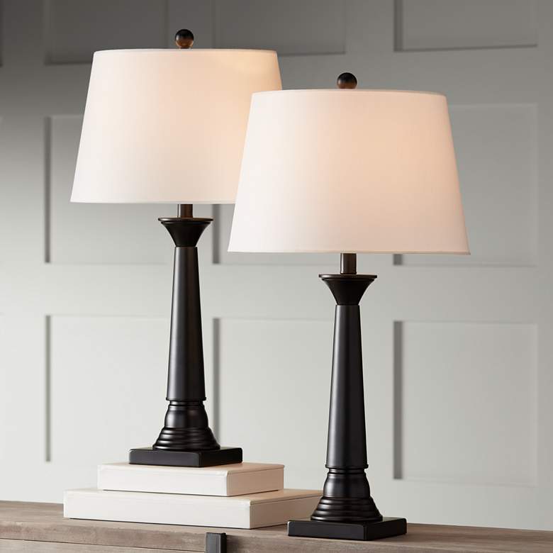 360 Lighting Dolbey 28" Black Bronze Column Table Lamps Set of 2