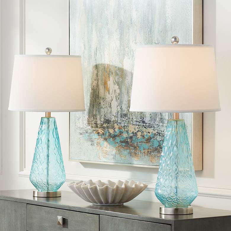 360 Lighting Dylan 27 1/2" Blue Glass Coastal Modern Lamps Set of 2