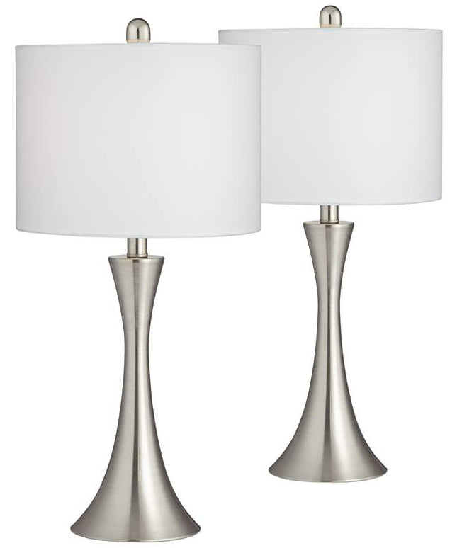 360 Lighting Gerson Brushed Nickel LED Table Lamps with Dimmers Set of 2