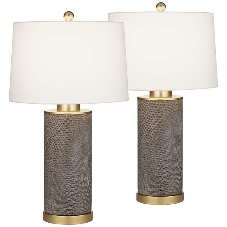 360 Lighting Gilson Gold Textured Gray Modern Ceramic Table Lamps Set of 2