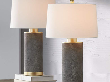 360 Lighting Gilson Gold Textured Gray Modern Ceramic Table Lamps Set of 2