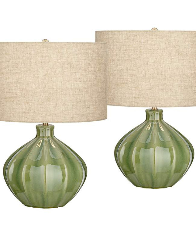 360 Lighting Gordy 20 1/2" Green Ceramic Accent Table Lamps Set of 2