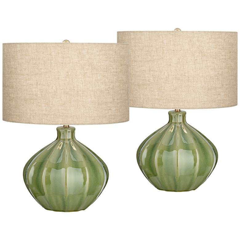 360 Lighting Gordy 20 1/2" Green Ceramic Accent Table Lamps Set of 2