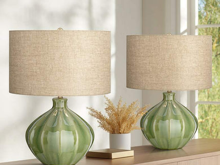 360 Lighting Gordy 20 1/2" Green Ceramic Accent Table Lamps Set of 2