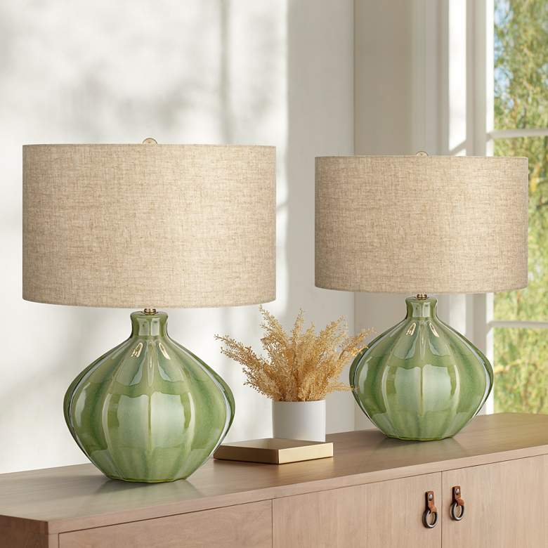 360 Lighting Gordy 20 1/2" Green Ceramic Accent Table Lamps Set of 2