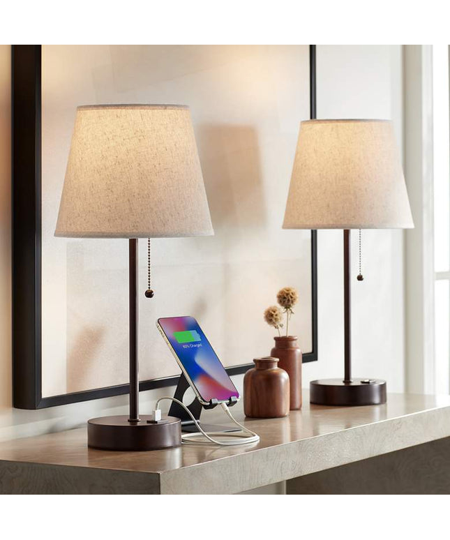 360 Lighting Justin 18 1/4" High Bronze USB Table Lamps Set of 2