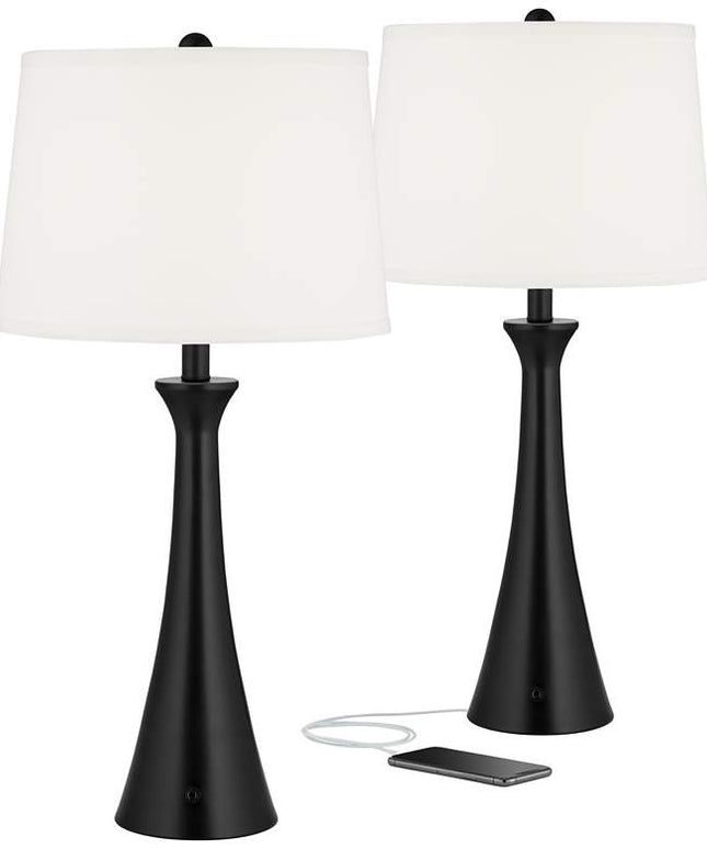 360 Lighting Karl 28 1/4" Black Finish Outlet-USB Table Lamps Set of 2