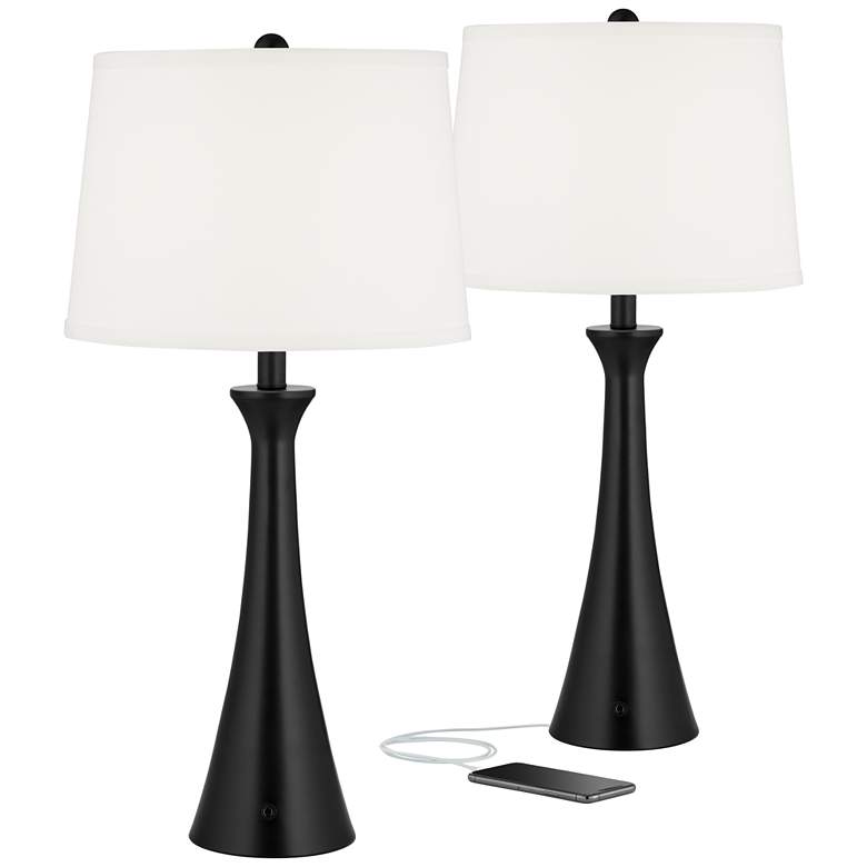 360 Lighting Karl 28 1/4" Black Finish Outlet-USB Table Lamps Set of 2