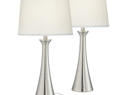 360 Lighting Karl Brushed Nickel USB Lamps Set of 2 with Full Range Dimmers