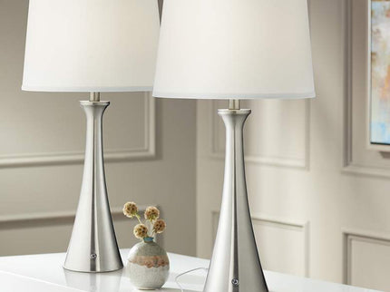 360 Lighting Karl Brushed Nickel USB Lamps Set of 2 with Full Range Dimmers