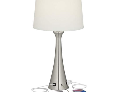 360 Lighting Karl Brushed Nickel USB Lamps Set of 2 with Full Range Dimmers