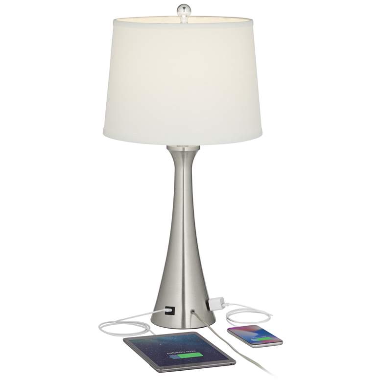 360 Lighting Karl Brushed Nickel USB Lamps Set of 2 with Full Range Dimmers