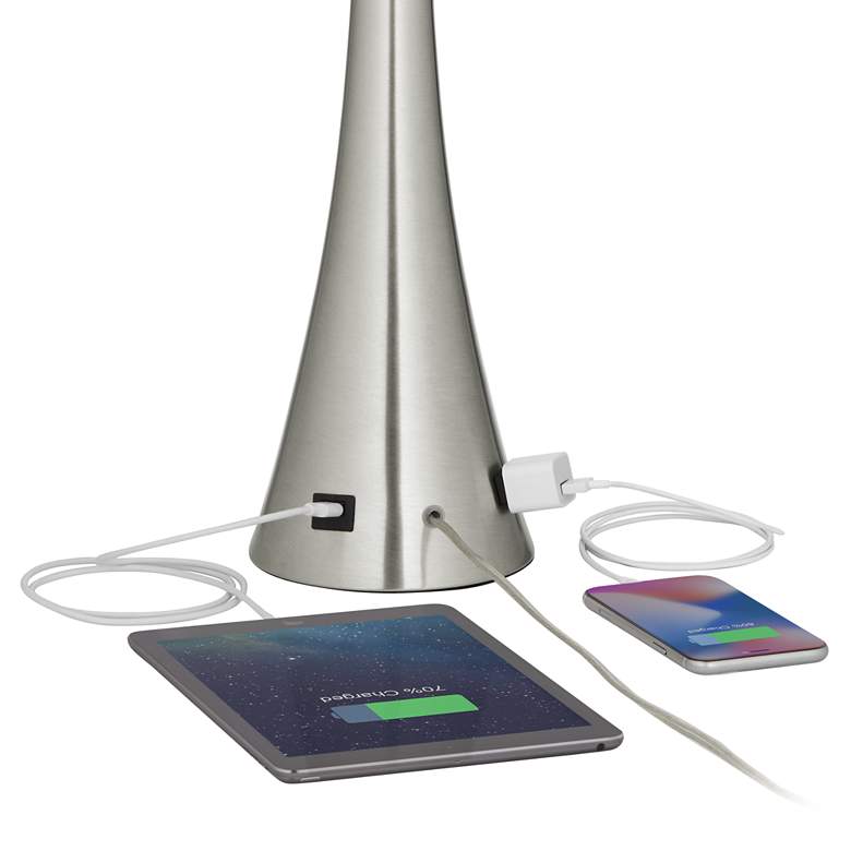 360 Lighting Karl Brushed Nickel USB Lamps Set of 2 with Full Range Dimmers