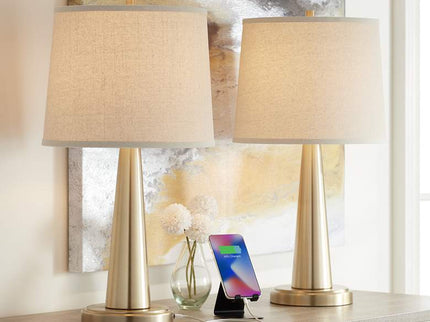 360 Lighting Karla 25" Brass Finish Modern USB Table Lamps Set of 2