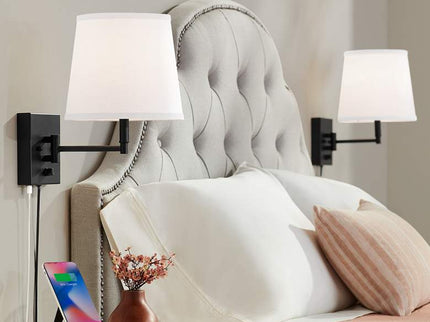 360 Lighting Lanett Black Plug-in Swing Arm USB Wall Lamps Set of 2