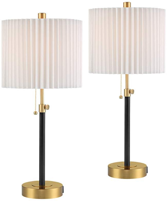 360 Lighting Lenore Adjustable Height Black and Gold USB Lamps Set of 2