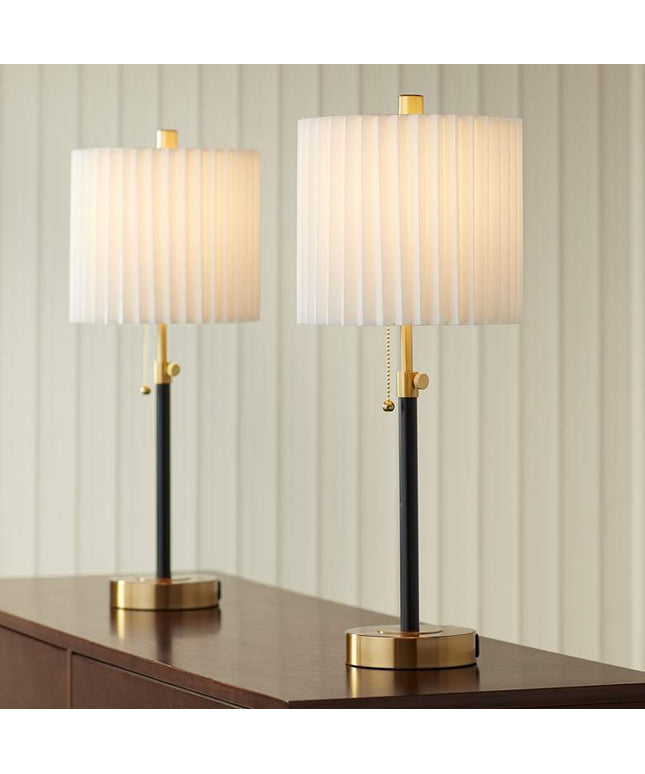 360 Lighting Lenore Adjustable Height Black and Gold USB Lamps Set of 2