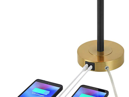 360 Lighting Lenore Adjustable Height Black and Gold USB Lamps Set of 2