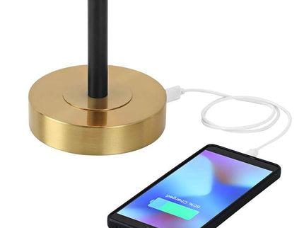 360 Lighting Lenore Adjustable Height Black and Gold USB Lamps Set of 2