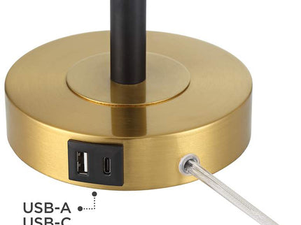 360 Lighting Lenore Adjustable Height Black and Gold USB Lamps Set of 2